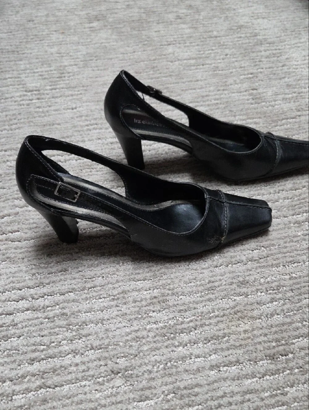 Liz Claiborne Black Leather Slingback Pumps with Square Toe